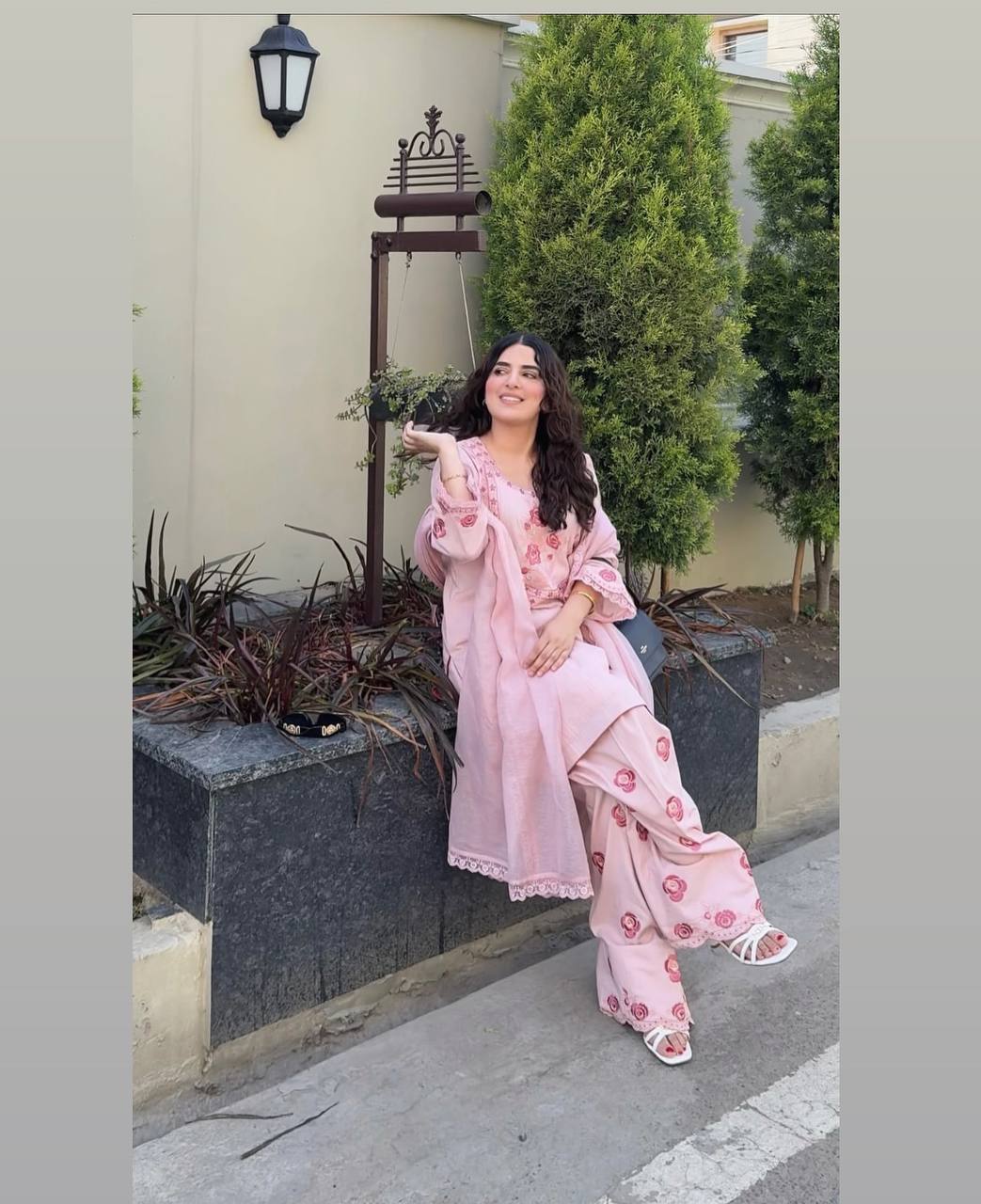 Soft Pink Elegance Floral Embroidery Top & Farsi Palazzo With Dupatta set Mahathya