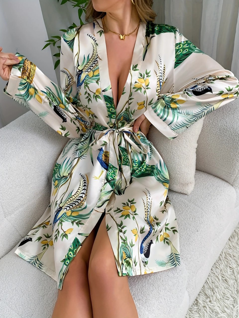 Women'S Elegant Animal & Floral Print Satin Robe Marquisa