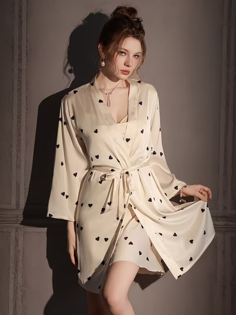 Satin Love Robe set, Summer Sleepwear Set