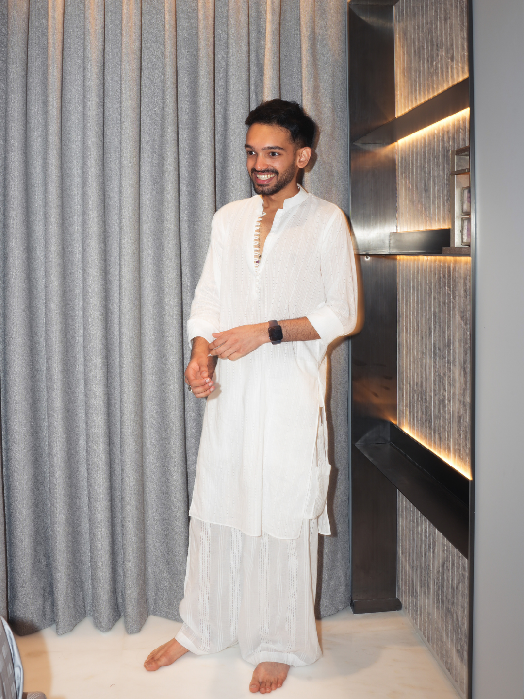 Karam White Jacquard Long Kurta NISHORAMA