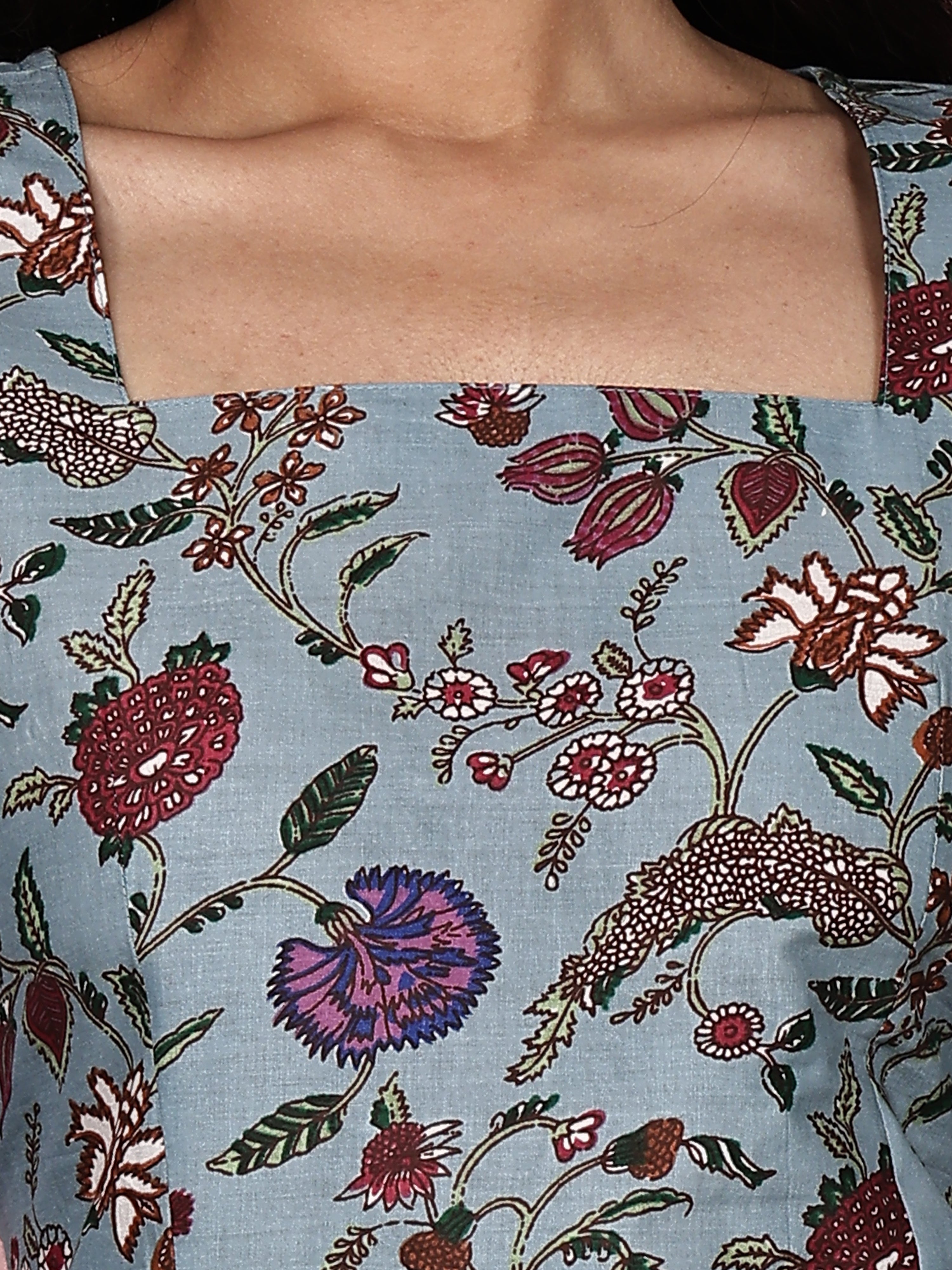 Sea Green Floral Printed Cotton Tunic