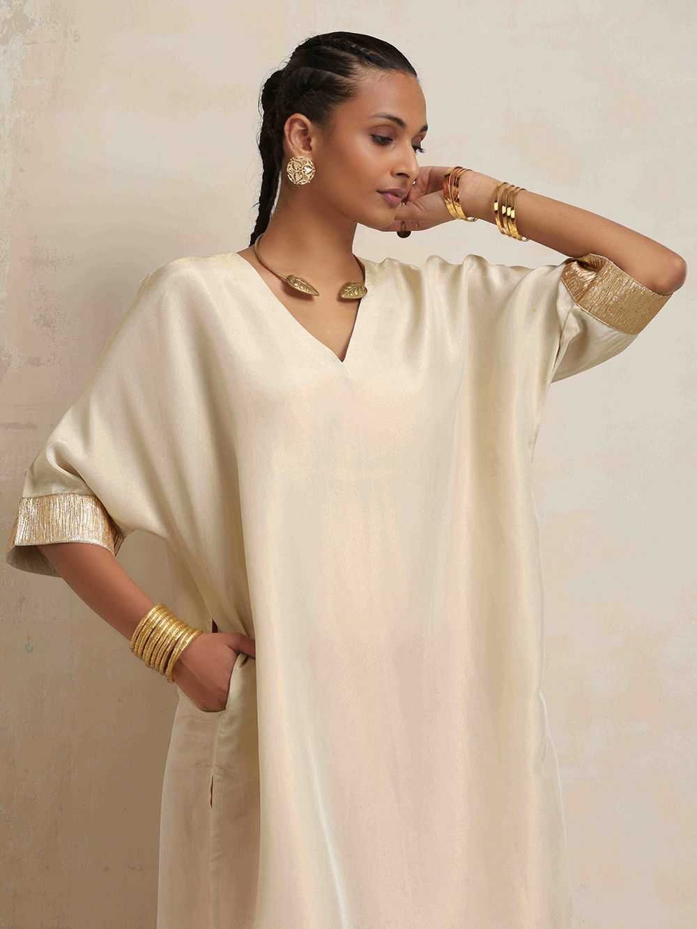 Cotton Silk Asymmetric Kurta With Trousers
