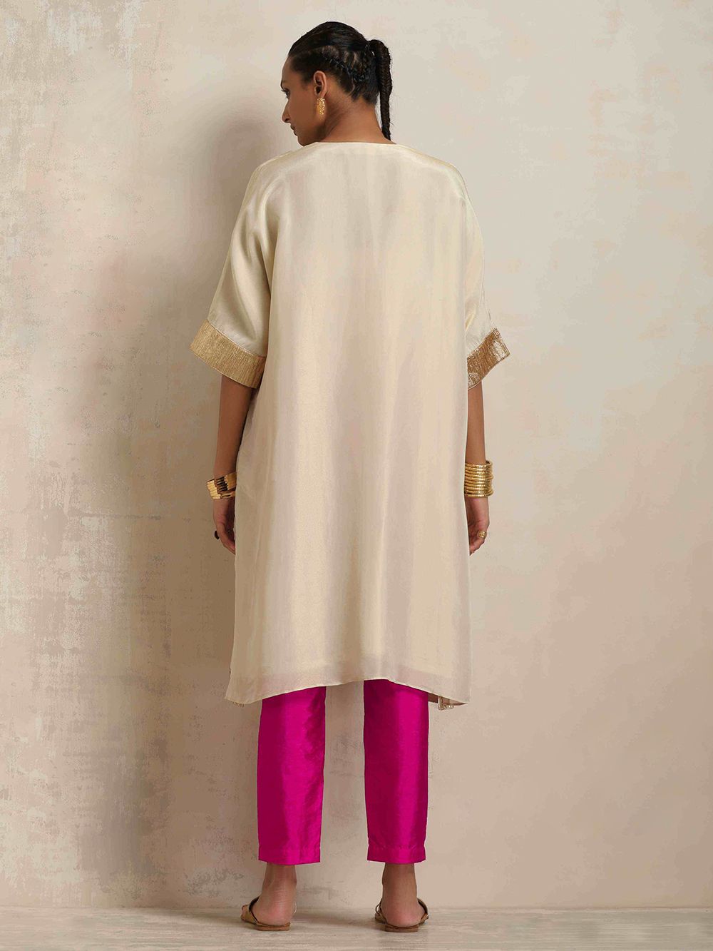 Cotton Silk Asymmetric Kurta With Trousers